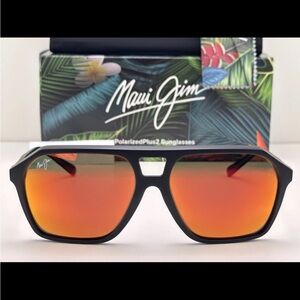 NEW Maui Jim Wedges Aviator Black Lava Polarized Hawaii Lava Sunglass MJ880-02A